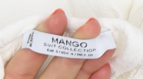 Mango Women Ivory Sleeveless Shift Dress Size 8 Ruffle Detail