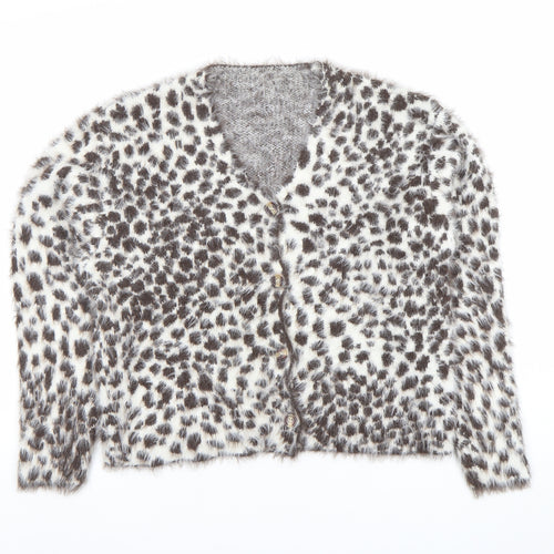 SHEIN Women’s White Animal Print V-Neck Long Sleeve Cardigan Size 6