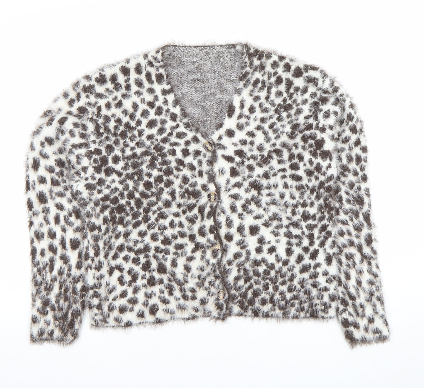 SHEIN Women’s White Animal Print V-Neck Long Sleeve Cardigan Size 6