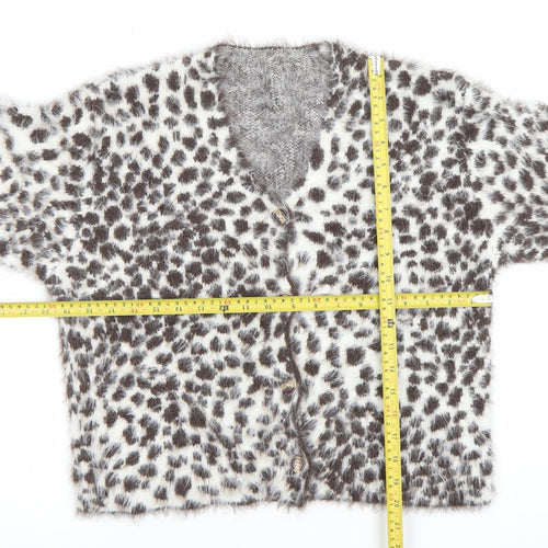 SHEIN Women’s White Animal Print V-Neck Long Sleeve Cardigan Size 6