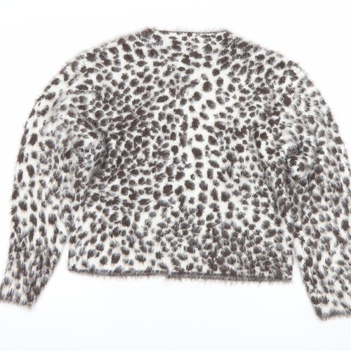 SHEIN Women’s White Animal Print V-Neck Long Sleeve Cardigan Size 6