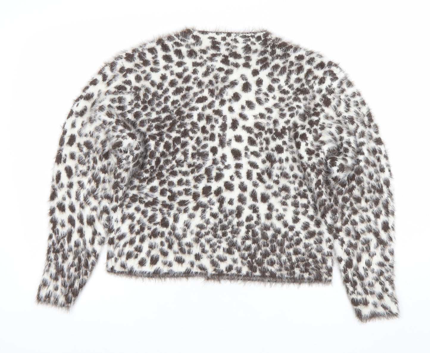 SHEIN Women’s White Animal Print V-Neck Long Sleeve Cardigan Size 6
