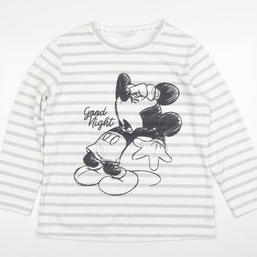 Disney Women's White Striped Mickey Mouse Nightshirt M
