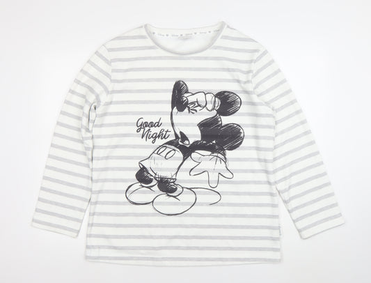 Disney Women's White Striped Mickey Mouse Nightshirt M