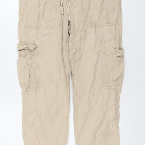 Opus Women's Beige Lyocell Cargo Trousers Size 8 Elastic Waist