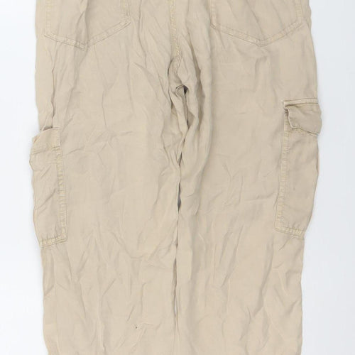 Opus Women's Beige Lyocell Cargo Trousers Size 8 Elastic Waist