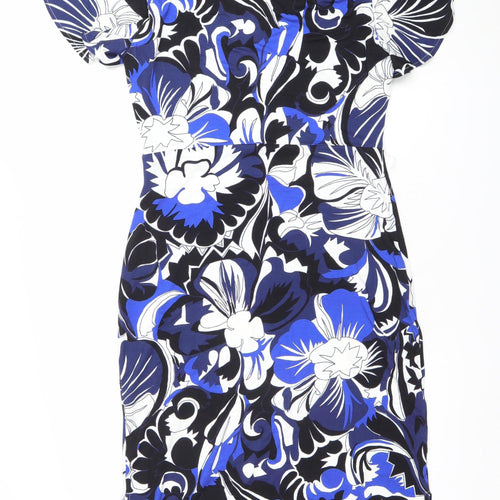Karen Millen Women's Blue Floral One Shoulder Bodycon Dress Size 12
