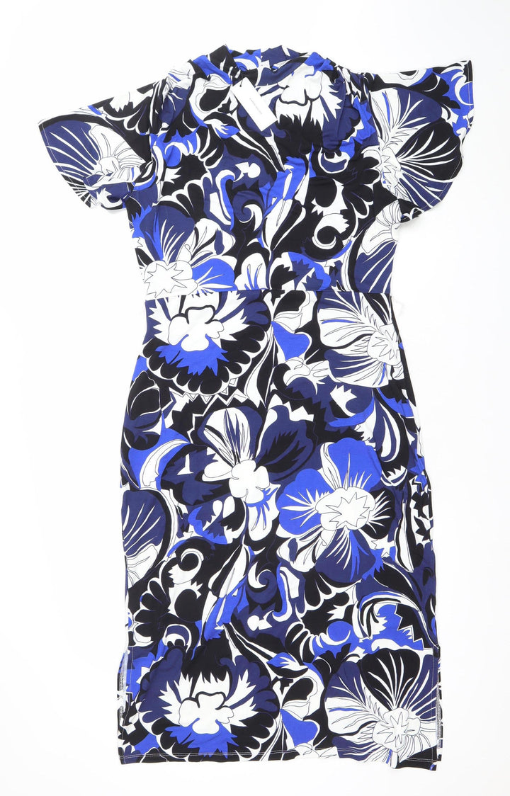 Karen Millen Women's Blue Floral One Shoulder Bodycon Dress Size 12
