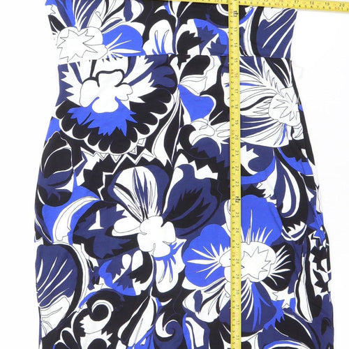 Karen Millen Women's Blue Floral One Shoulder Bodycon Dress Size 12