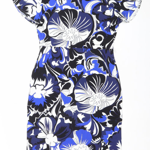 Karen Millen Women's Blue Floral One Shoulder Bodycon Dress Size 12