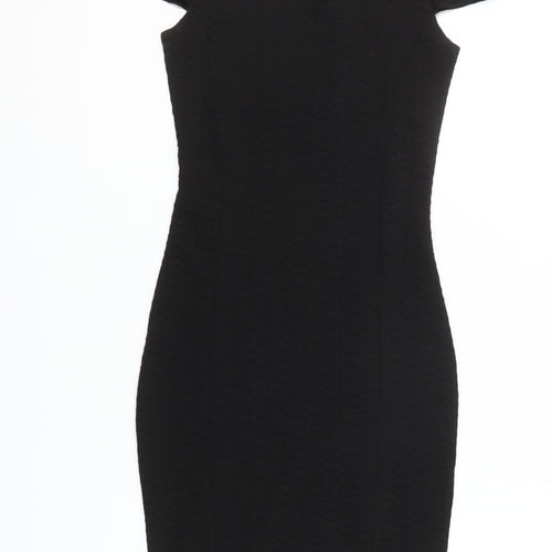 Miss Selfridge Petites Black Off Shoulder Bodycon Dress UK 8