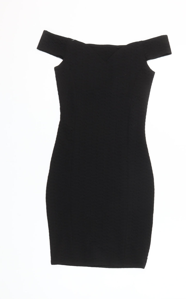 Miss Selfridge Petites Black Off Shoulder Bodycon Dress UK 8