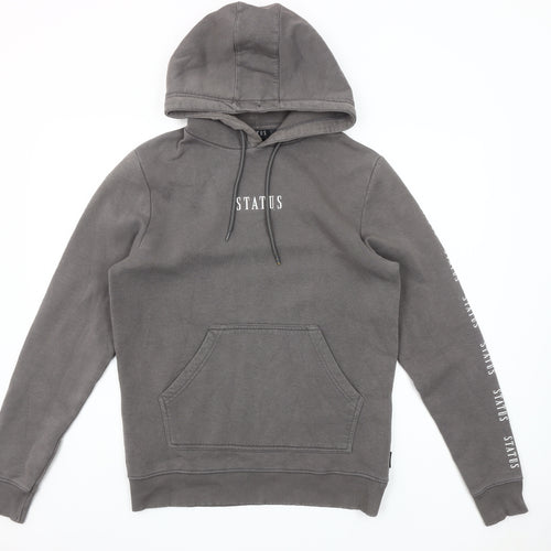 STATUS Men's Grey Pullover Hoodie Size M Logo Graphic Cotton Blend