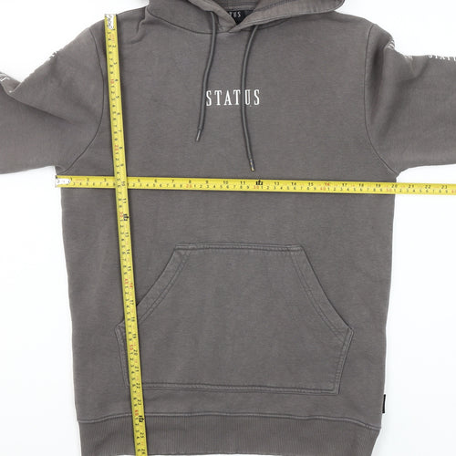 STATUS Men's Grey Pullover Hoodie Size M Logo Graphic Cotton Blend