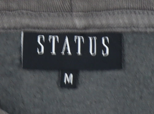 STATUS Men's Grey Pullover Hoodie Size M Logo Graphic Cotton Blend