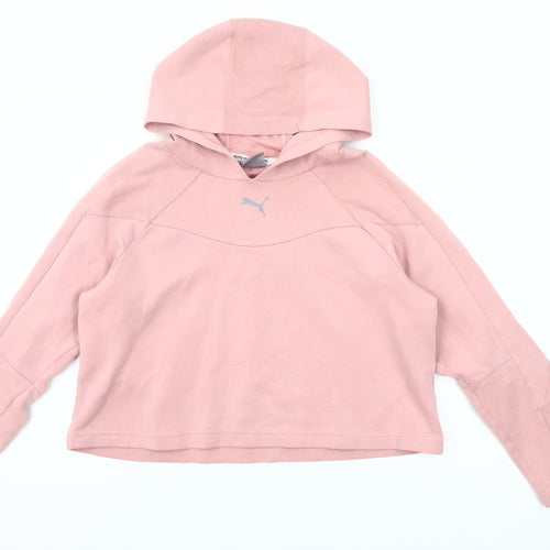 Puma Women Pink Hooded Pullover Sweatshirt Size L Cotton Blend