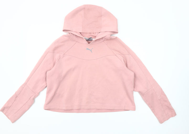 Puma Women Pink Hooded Pullover Sweatshirt Size L Cotton Blend