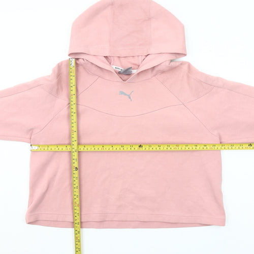 Puma Women Pink Hooded Pullover Sweatshirt Size L Cotton Blend