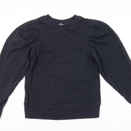 Oliver Bonas Women Navy Puff Sleeve Cotton Blend Sweatshirt UK 6