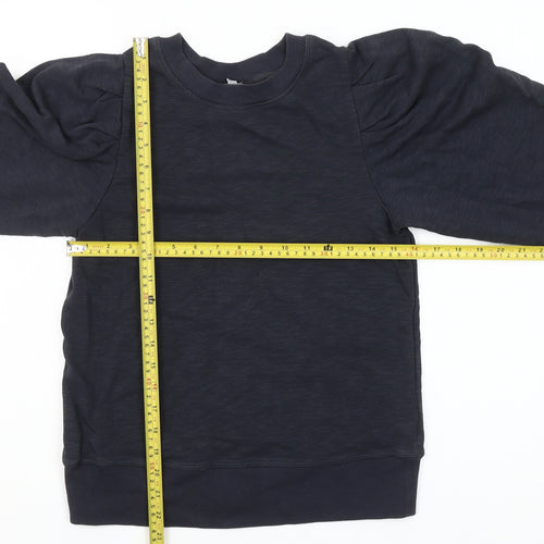 Oliver Bonas Women Navy Puff Sleeve Cotton Blend Sweatshirt UK 6