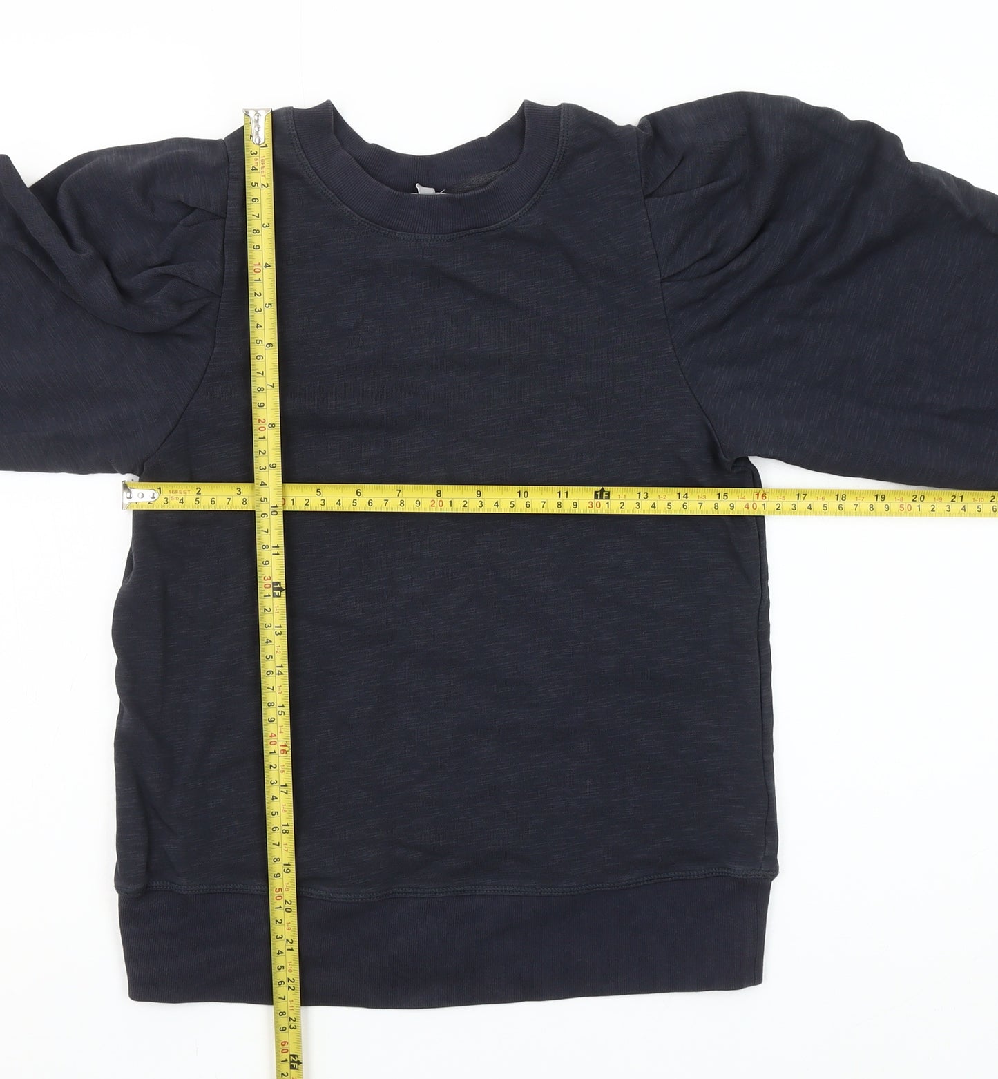 Oliver Bonas Women Navy Puff Sleeve Cotton Blend Sweatshirt UK 6