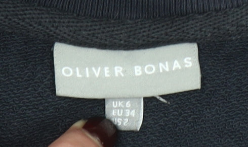 Oliver Bonas Women Navy Puff Sleeve Cotton Blend Sweatshirt UK 6