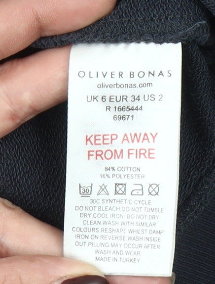 Oliver Bonas Women Navy Puff Sleeve Cotton Blend Sweatshirt UK 6