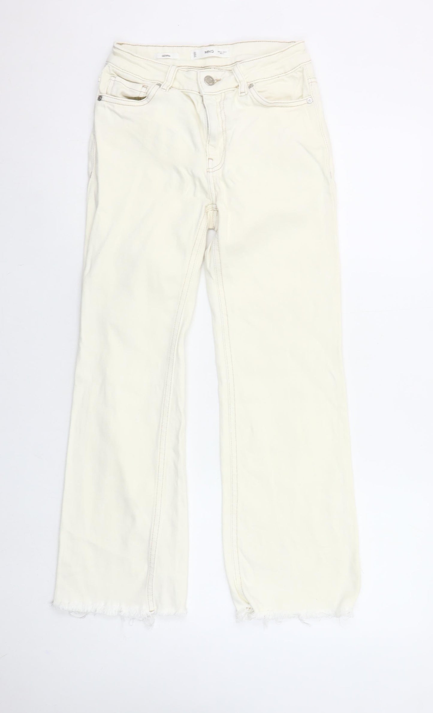 MNG Women's Ivory Straight Jeans Size 6 Sienna Style Frayed Hem