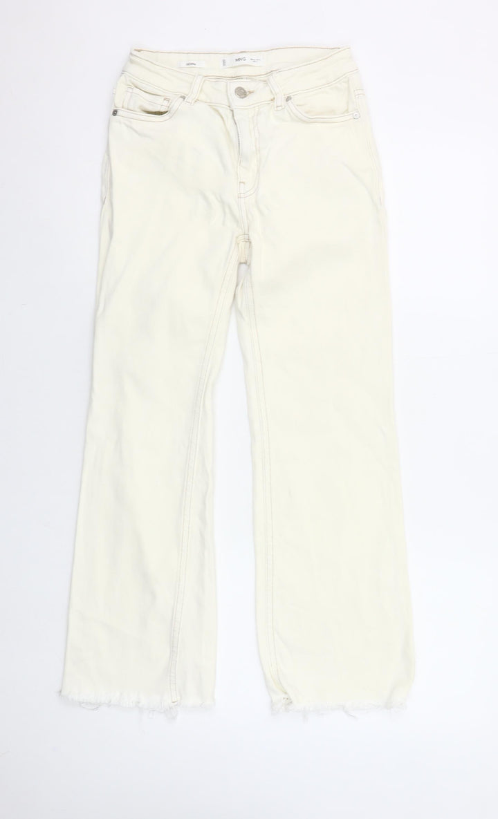 MNG Women's Ivory Straight Jeans Size 6 Sienna Style Frayed Hem