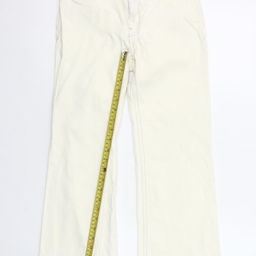 MNG Women's Ivory Straight Jeans Size 6 Sienna Style Frayed Hem