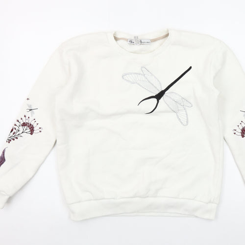 Goose Soman Womens Ivory Embroidered Dragonfly Sweatshirt Small