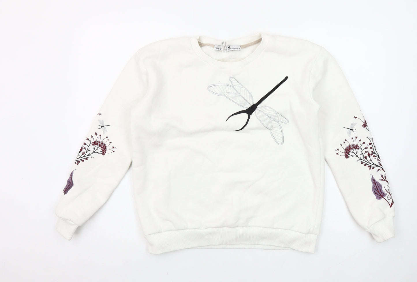 Goose Soman Womens Ivory Embroidered Dragonfly Sweatshirt Small