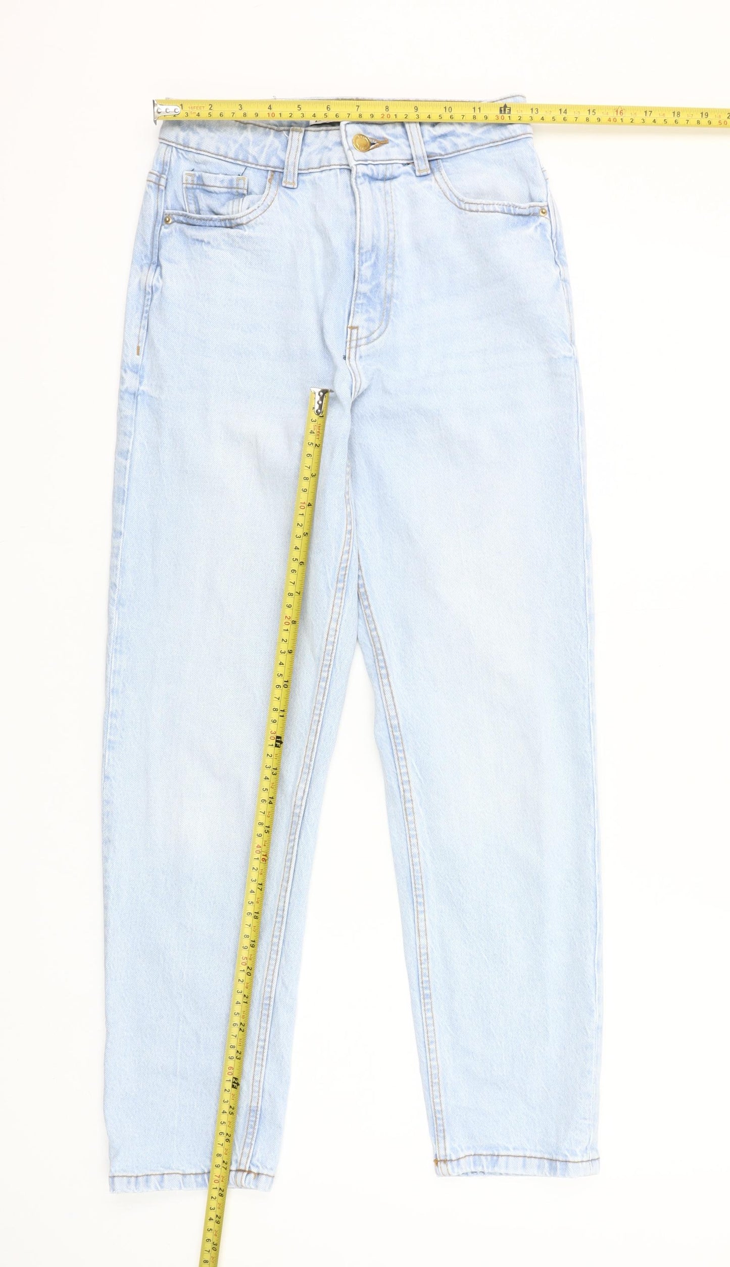 Zara Women Blue High Rise Mom Jeans Size 6 Light Wash Denim