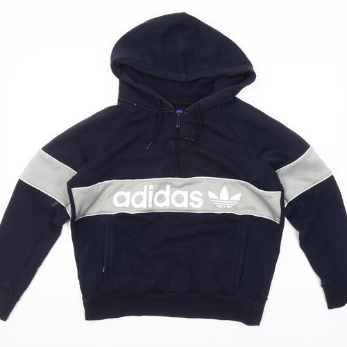 Adidas Womens Navy Blue Half Zip Hoodie Small Cotton Blend Logo Details