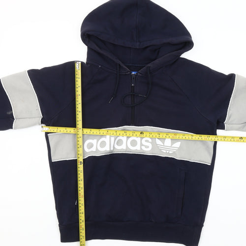 Adidas Womens Navy Blue Half Zip Hoodie Small Cotton Blend Logo Details