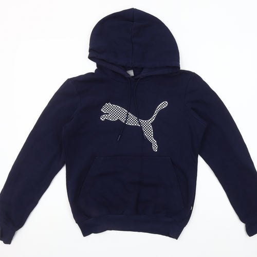 Puma Womens Navy Blue Pullover Hoodie XS Logo Cotton Blend