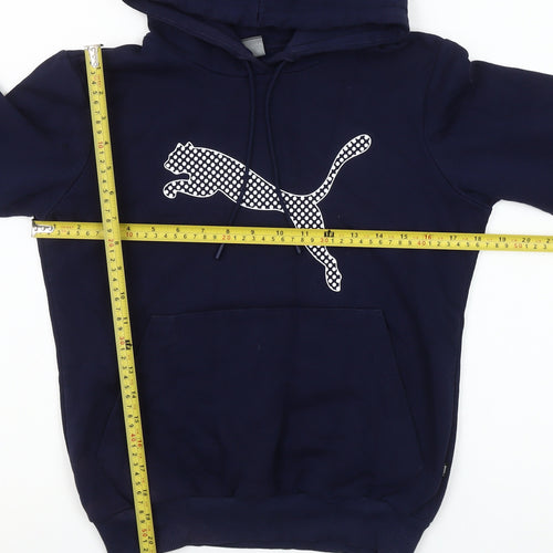 Puma Womens Navy Blue Pullover Hoodie XS Logo Cotton Blend