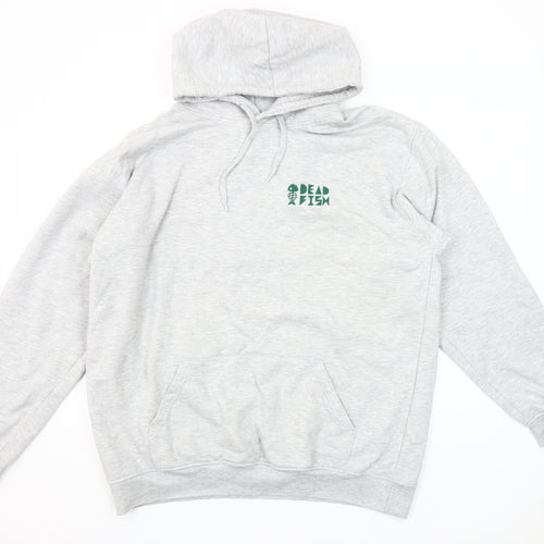 Uneek Mens Grey XL Pullover Hoodie Dead Fish Logo Fleece Sweatshirt