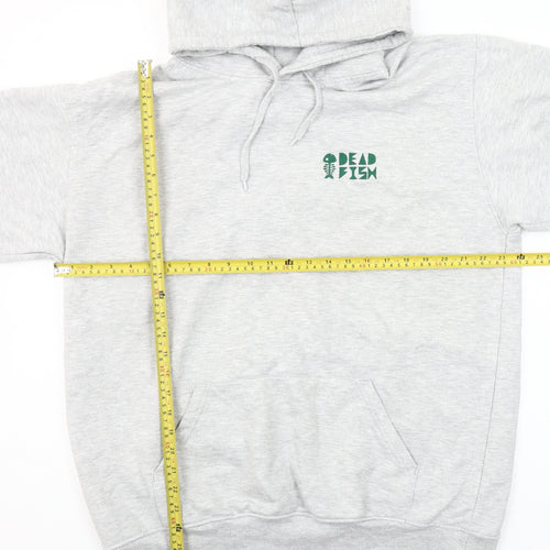 Uneek Mens Grey XL Pullover Hoodie Dead Fish Logo Fleece Sweatshirt