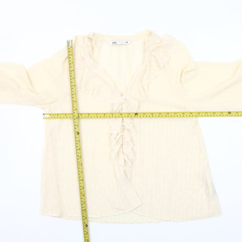 Zara Women Ivory Ruffle Long Sleeve Tunic Blouse Size M