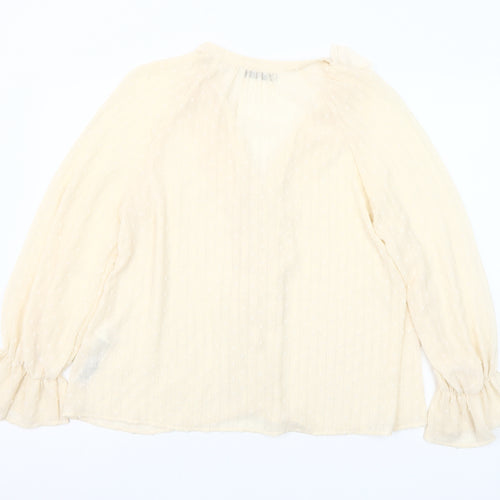 Zara Women Ivory Ruffle Long Sleeve Tunic Blouse Size M