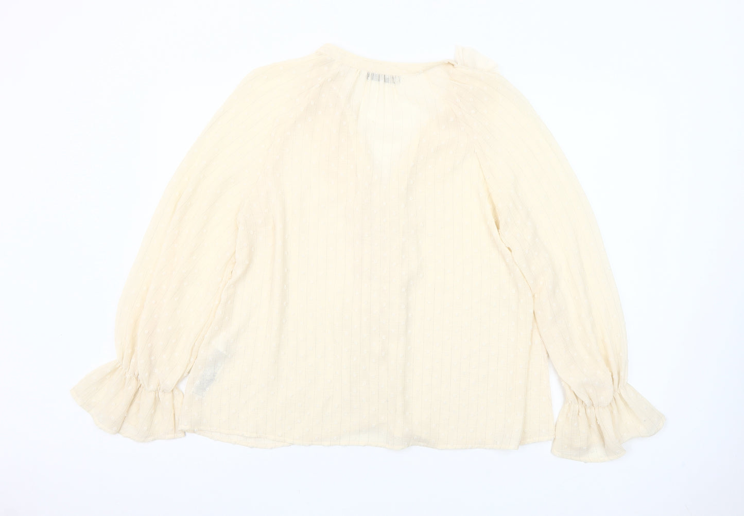 Zara Women Ivory Ruffle Long Sleeve Tunic Blouse Size M