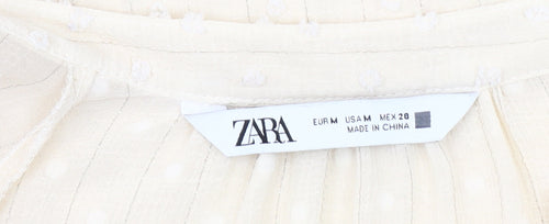 Zara Women Ivory Ruffle Long Sleeve Tunic Blouse Size M