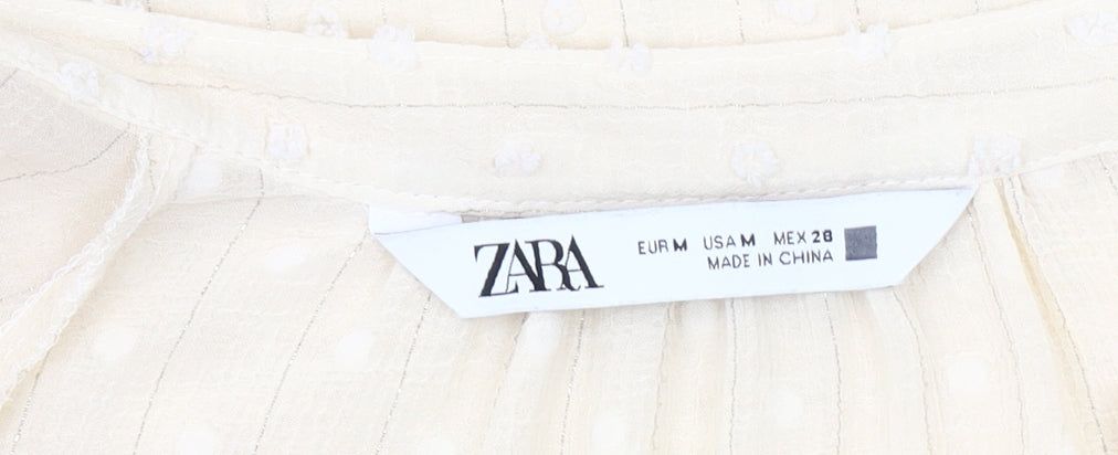 Zara Women Ivory Ruffle Long Sleeve Tunic Blouse Size M