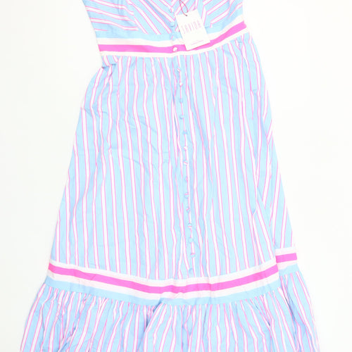 Savida Women’s Multicoloured Striped Cotton Midi A-Line Dress Size S