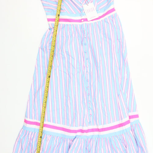 Savida Women’s Multicoloured Striped Cotton Midi A-Line Dress Size S