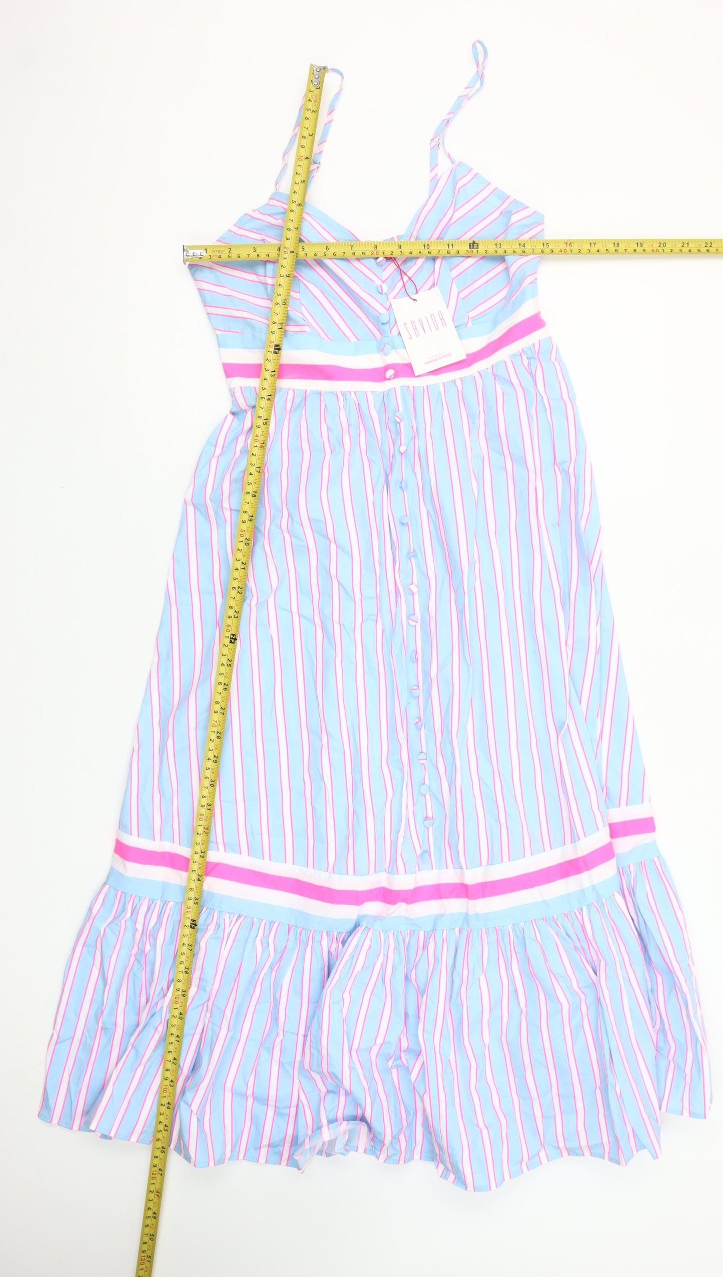 Savida Women’s Multicoloured Striped Cotton Midi A-Line Dress Size S