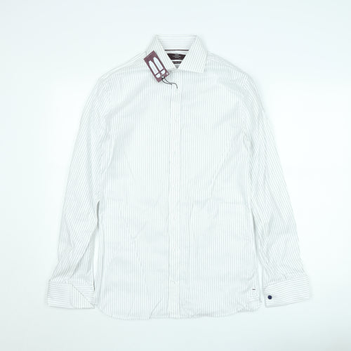 Marks and Spencer Men's White Striped 14.5 Tailored Cotton Shirt
