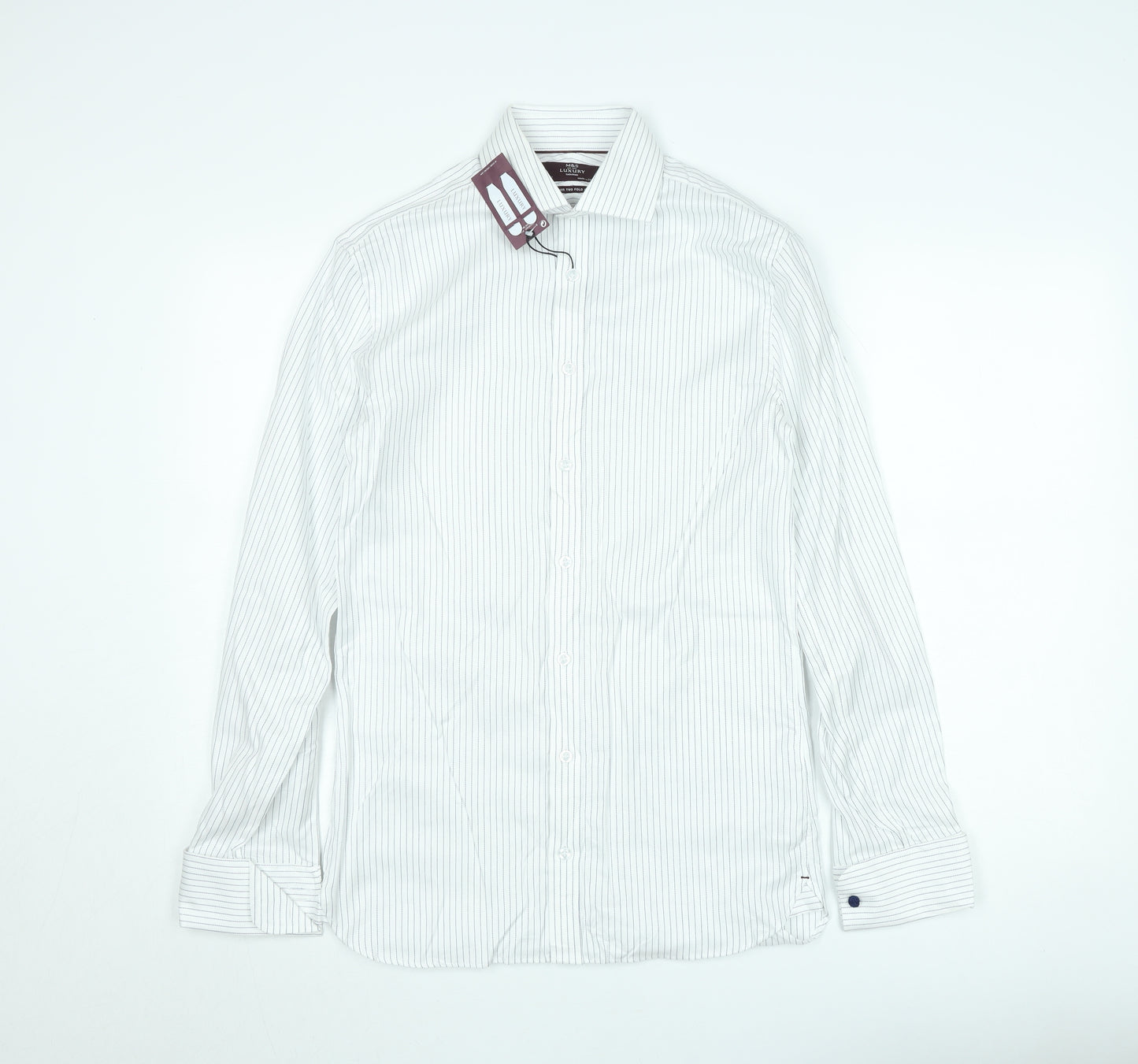 Marks and Spencer Men's White Striped 14.5 Tailored Cotton Shirt