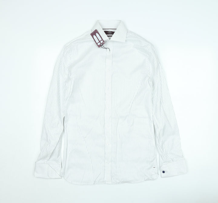 Marks and Spencer Men's White Striped 14.5 Tailored Cotton Shirt